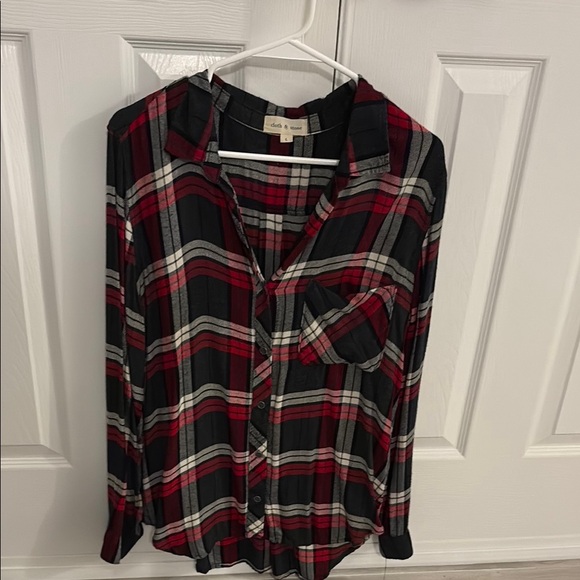 Cloth & Stone Red and Black Plaid Button Down Shirt - Picture 5 of 6